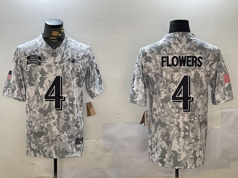 Men Baltimore Ravens 4 Flowers Nike Arctic Camo 2024 Salute to Service Limited NFL Jersey